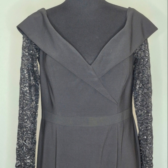 Xscape Off The Shoulder Sweetheart Neckline Lacey Sleeve Formal Dress - Size 16 - Picture 7 of 16